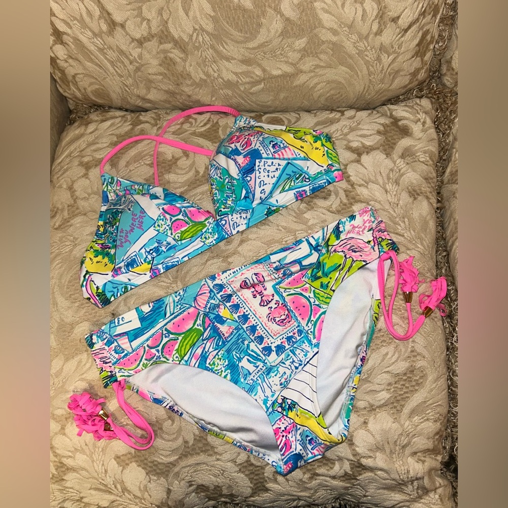 Lilly Pulitzer NWOT Women’s Bikini Top and Bottom Wish You Were Here Size 2